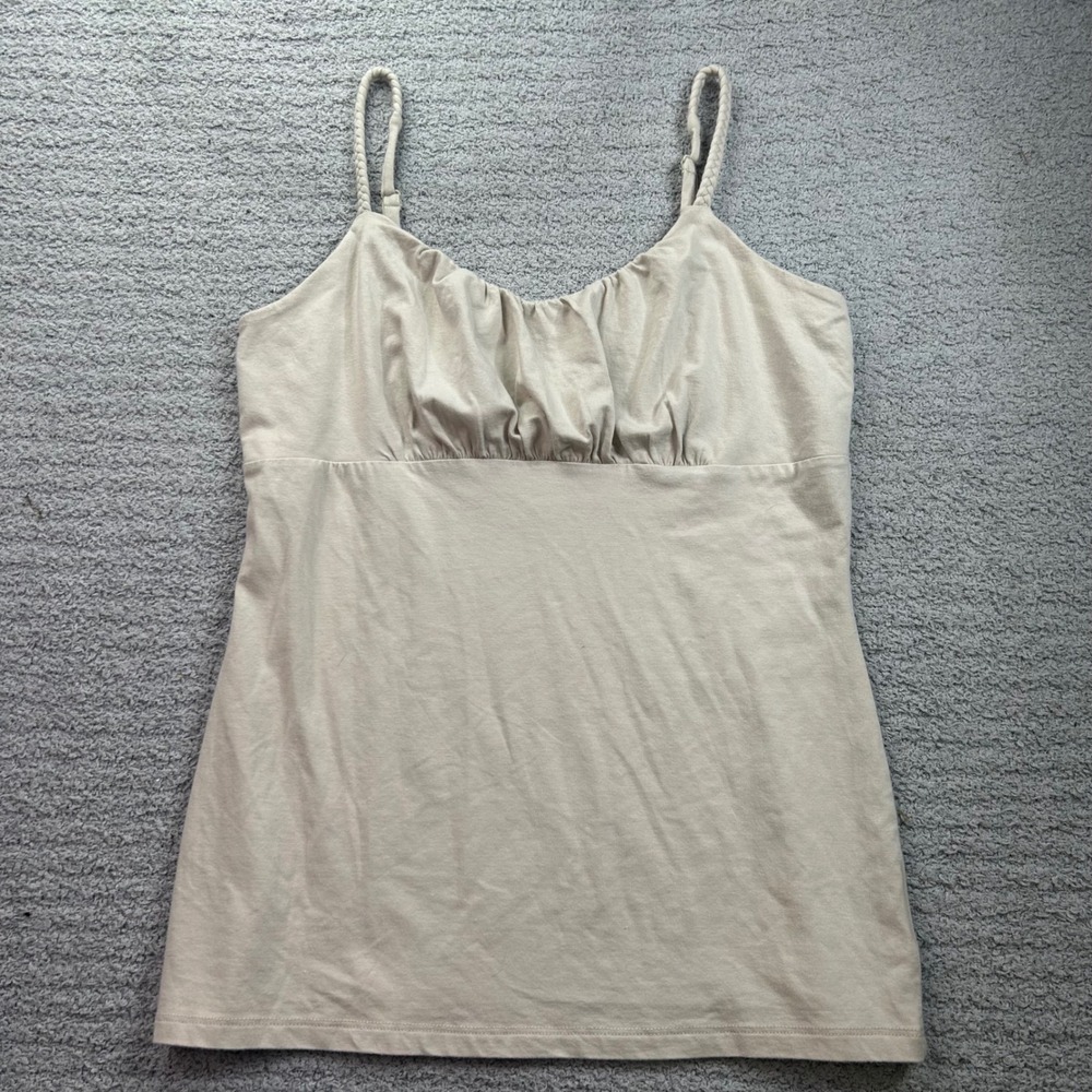 INC Camisole Ruched Braided Strap Beige Tan M Balletcore Coquette Minimalist Y2K